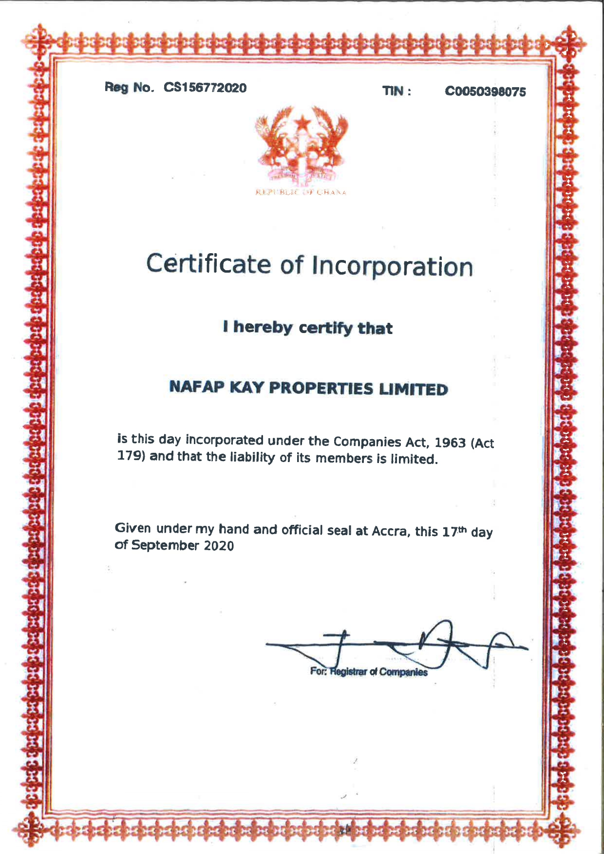 Certificate of Incorporation