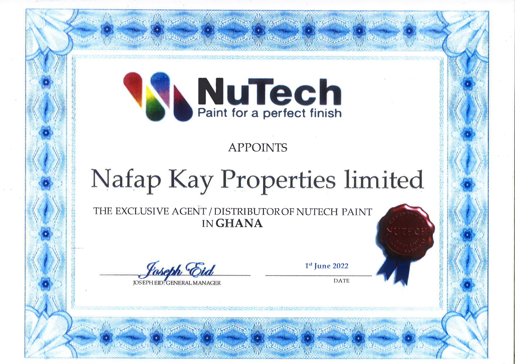 NuTech Distribution Certificate