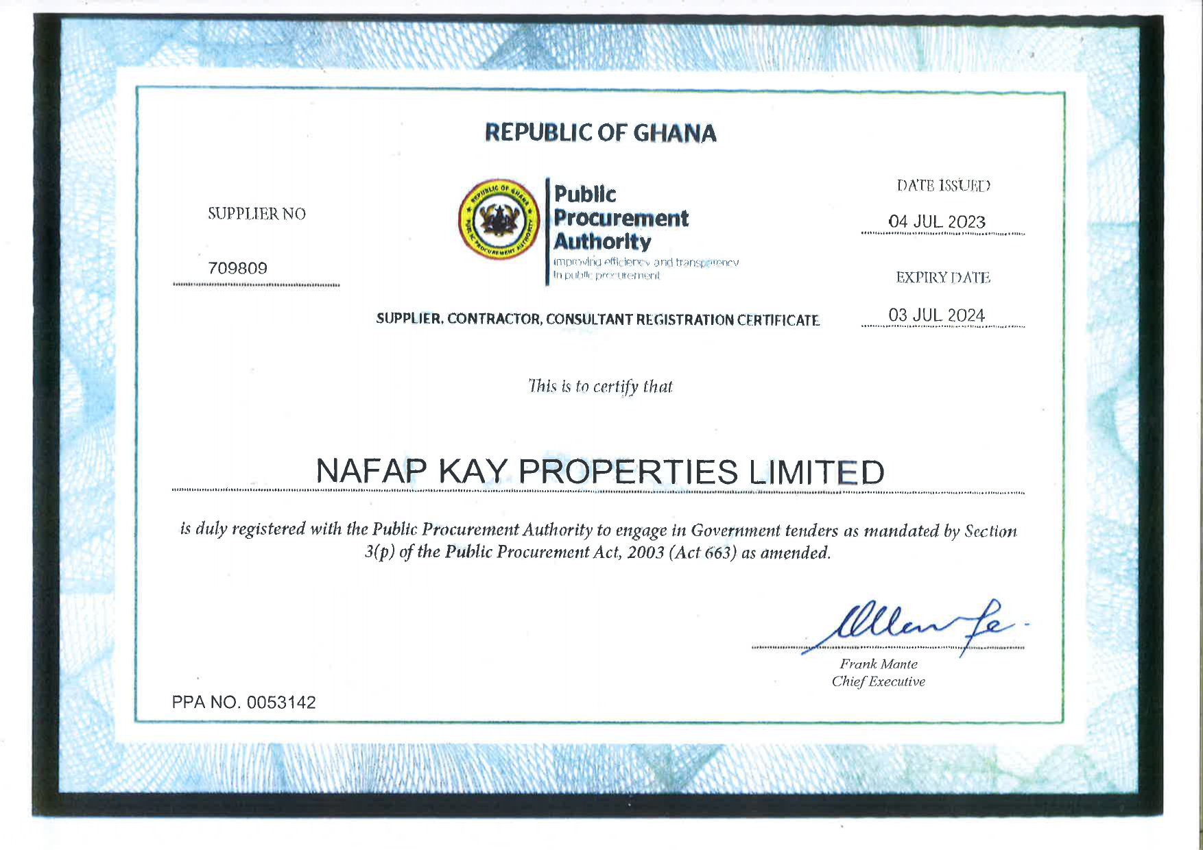 PPA Certificate