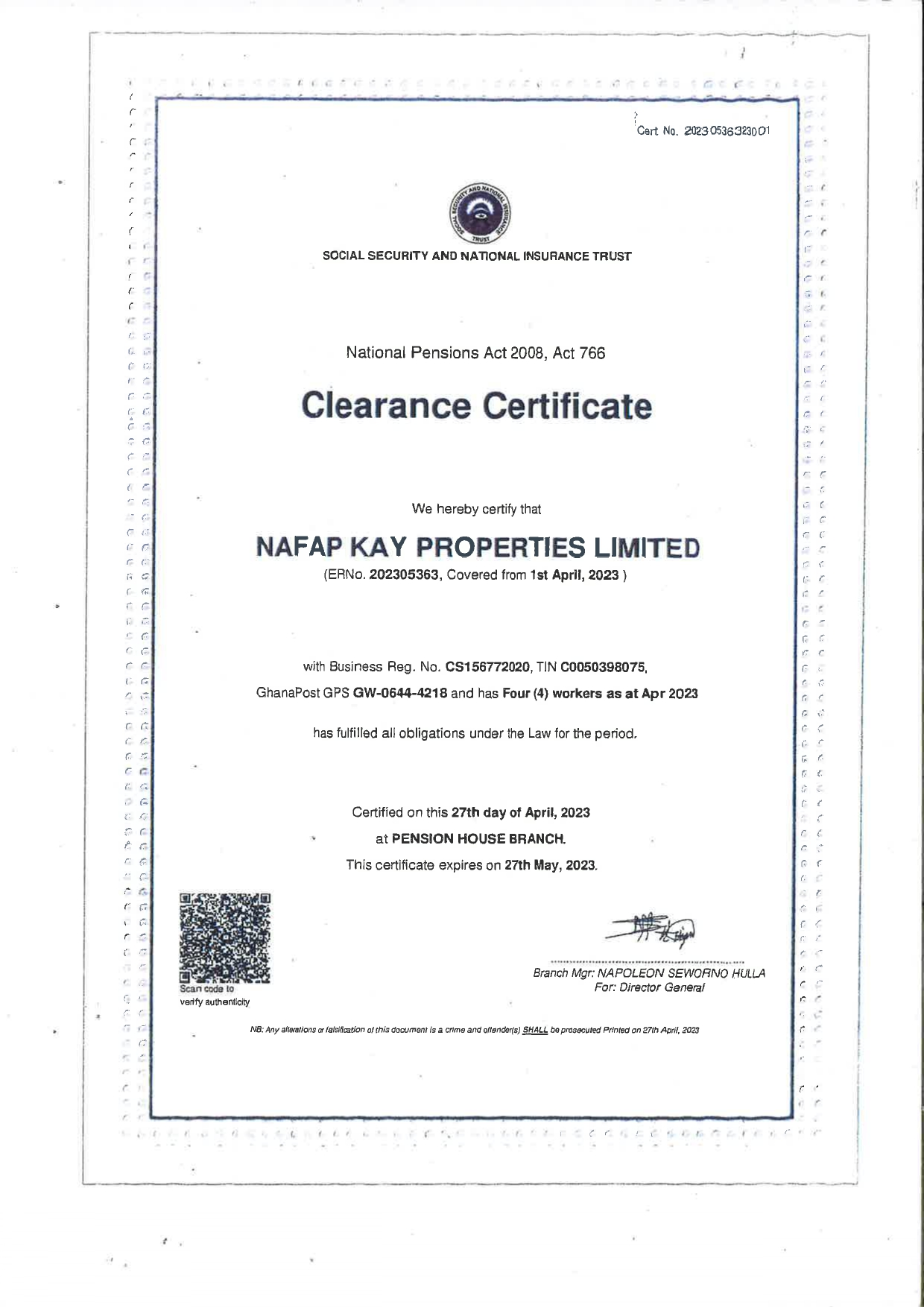 SSNIT Certificate