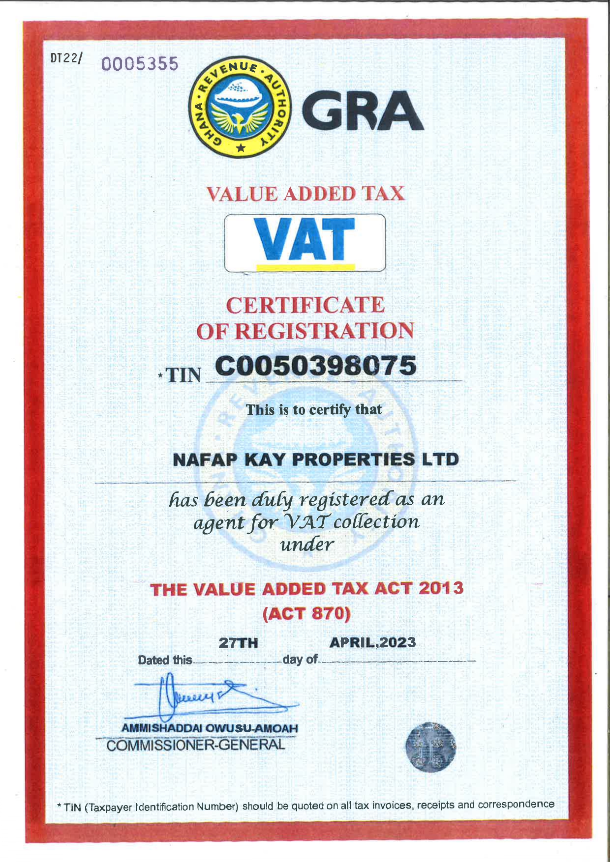 VAT Certificate